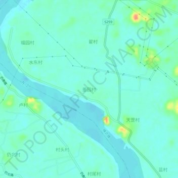 Topografische Karte 墨园村, Höhe, Relief