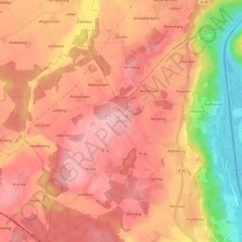 Topografische Karte Asten, Höhe, Relief