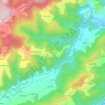 Topografische Karte El Caliero, Höhe, Relief
