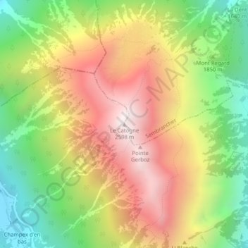 Topografische Karte Le Catogne, Höhe, Relief