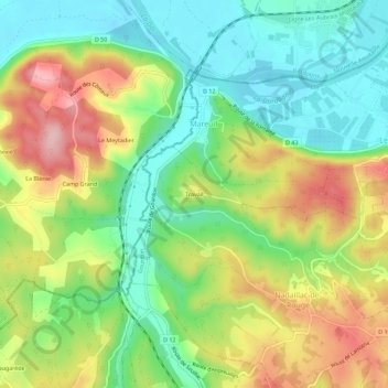 Topografische Karte Travail, Höhe, Relief