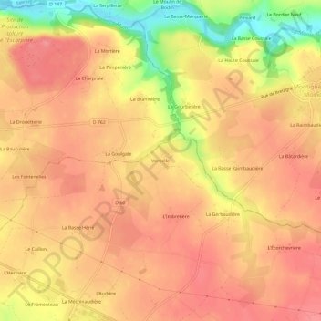 Topografische Karte Vernelle, Höhe, Relief
