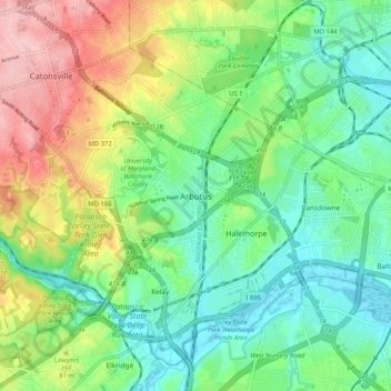 Topografische Karte Arbutus, Höhe, Relief