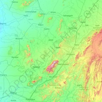 Topografische Karte Sirohi, Höhe, Relief