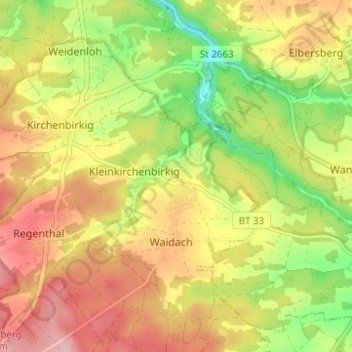 Topografische Karte Kühlenfels, Höhe, Relief