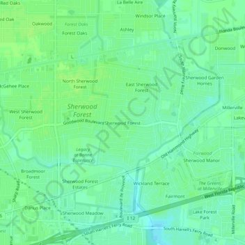 Topografische Karte Sherwood Forest, Höhe, Relief