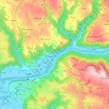 Topografische Karte Bellevue, Höhe, Relief