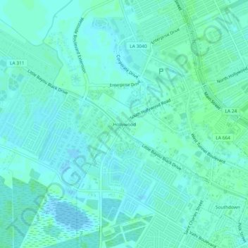 Topografische Karte Hollywood, Höhe, Relief