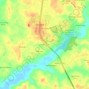 Topografische Karte Dunkirk South, Höhe, Relief