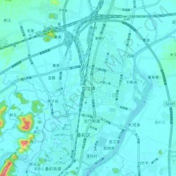Topografische Karte 定江镇, Höhe, Relief
