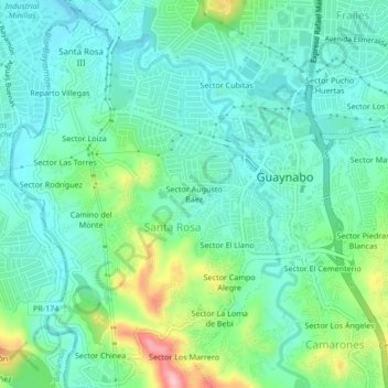 Topografische Karte Sector Augusto Báez, Höhe, Relief