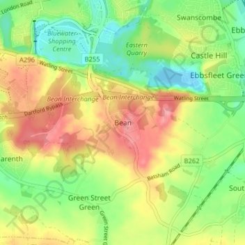Topografische Karte Bean, Höhe, Relief