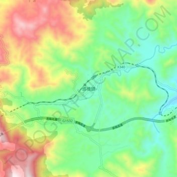 Topografische Karte 感德镇, Höhe, Relief