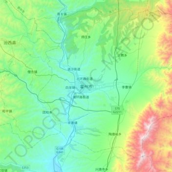 Topografische Karte 霍州市, Höhe, Relief