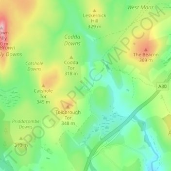 Topografische Karte Codda, Höhe, Relief