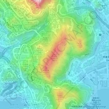 Topografische Karte 五桂山, Höhe, Relief