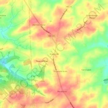 Topografische Karte Shawsville, Höhe, Relief