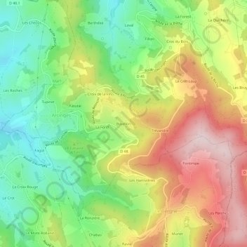Topografische Karte Bouillon, Höhe, Relief