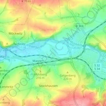 Topografische Karte Keuern, Höhe, Relief
