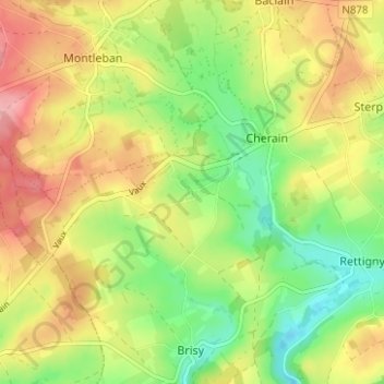 Topografische Karte Vaux, Höhe, Relief