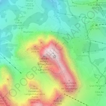 Topografische Karte Langkofel, Höhe, Relief