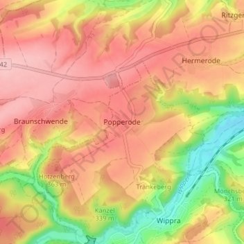 Topografische Karte Popperode, Höhe, Relief