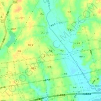 Topografische Karte 大治, Höhe, Relief