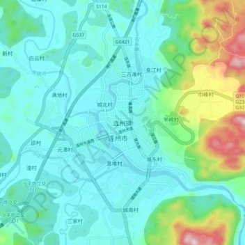 Topografische Karte 连州镇, Höhe, Relief
