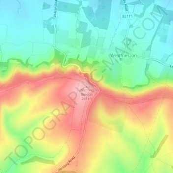 Topografische Karte Ditchling Beacon, Höhe, Relief