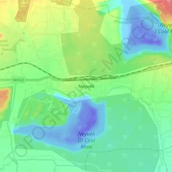 Topografische Karte Neyveli, Höhe, Relief