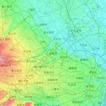 Topografische Karte 新座市, Höhe, Relief