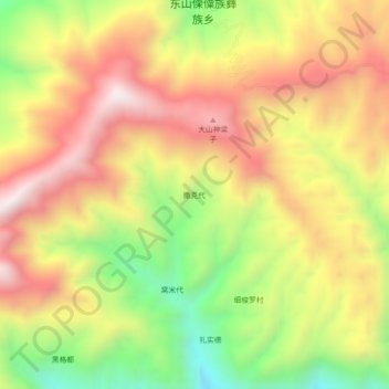 Topografische Karte 撒克代, Höhe, Relief