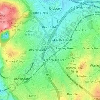 Topografische Karte Titford, Höhe, Relief
