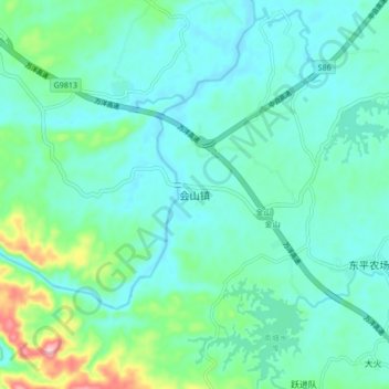 Topografische Karte 会山镇, Höhe, Relief
