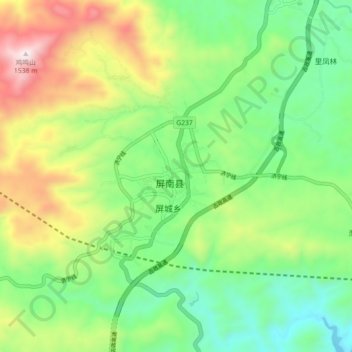 Topografische Karte 古峰镇, Höhe, Relief