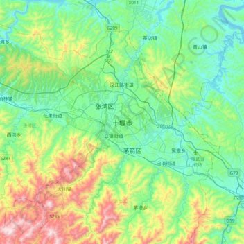 Topografische Karte 十堰市, Höhe, Relief