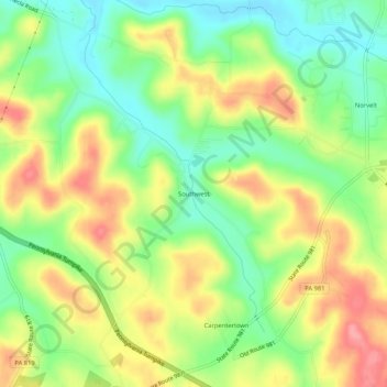 Topografische Karte Southwest, Höhe, Relief