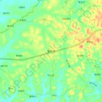Topografische Karte 覃巴镇, Höhe, Relief