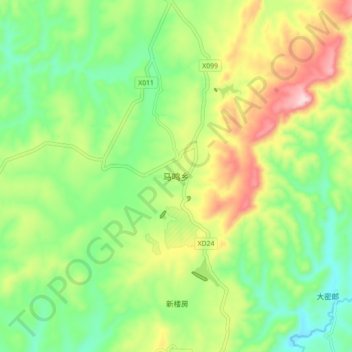 Topografische Karte 马鸣乡, Höhe, Relief