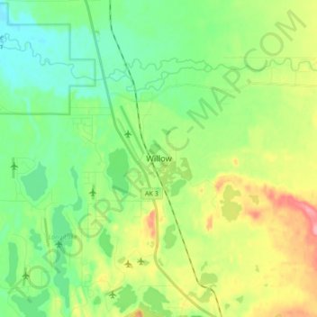 Topografische Karte Willow, Höhe, Relief