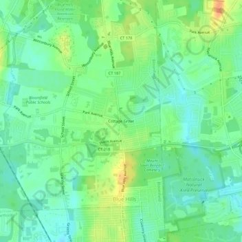 Topografische Karte Cottage Grove, Höhe, Relief