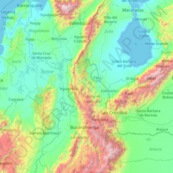 Topografische Karte Norte de Santander, Höhe, Relief