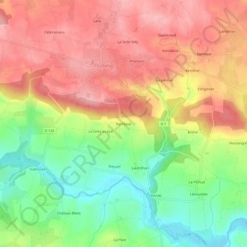 Topografische Karte Kerfiloué, Höhe, Relief