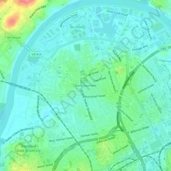 Topografische Karte North Nashville, Höhe, Relief