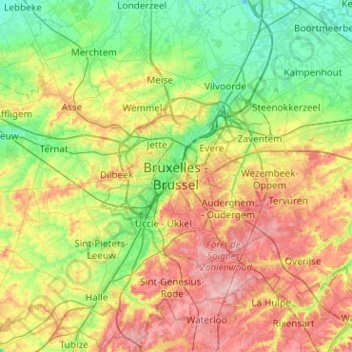 Topografische Karte Bruxelles, Höhe, Relief
