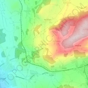 Topografische Karte Gysenstein, Höhe, Relief