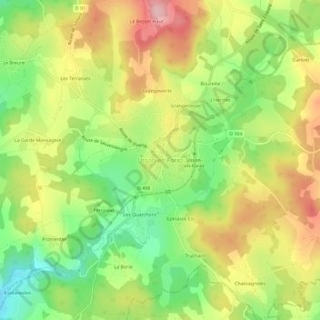Topografische Karte Usson-en-Forez, Höhe, Relief