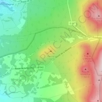 Topografische Karte Puys de Barme, Höhe, Relief