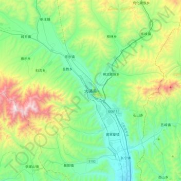 Topografische Karte 大通县, Höhe, Relief