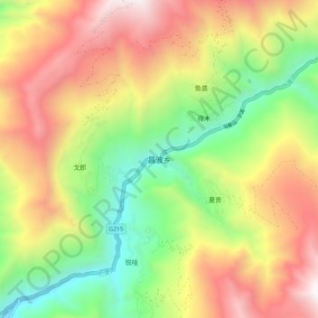 Topografische Karte 昌波乡, Höhe, Relief
